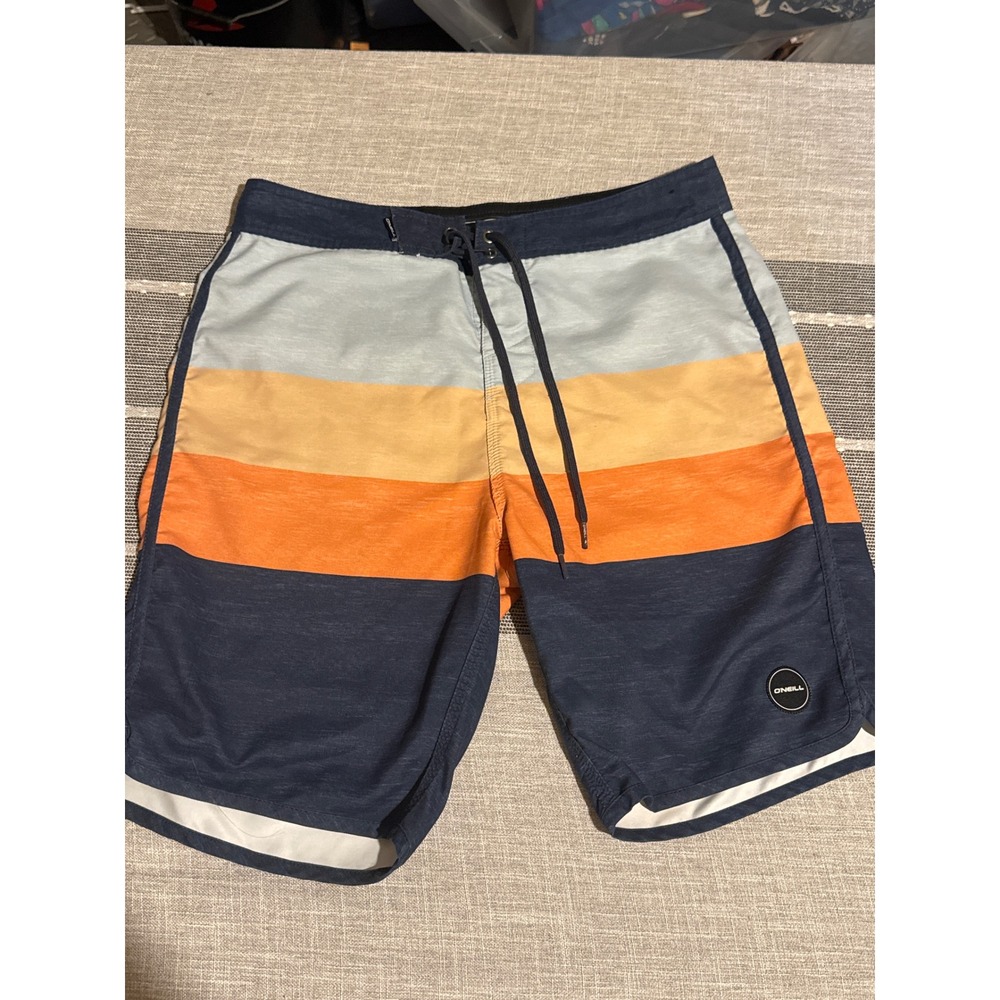 ONeill Mens Board Shorts Swim Trunks Size 30 Striped Blue Orange Gray‎